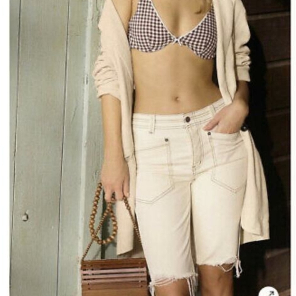 Free People Cream Bermuda Shorts